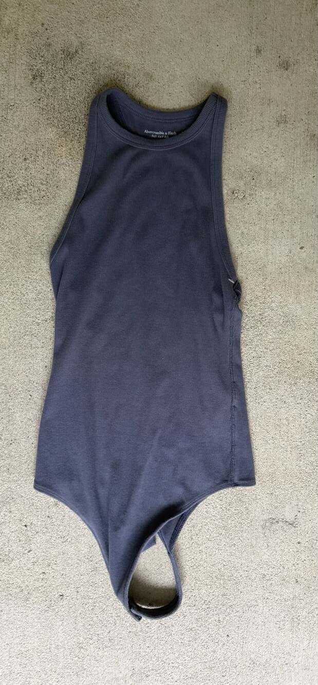 Abercrombie & Fitch Soft A&F Rib High Neck Thong Bodysuit Dark Grey Medium